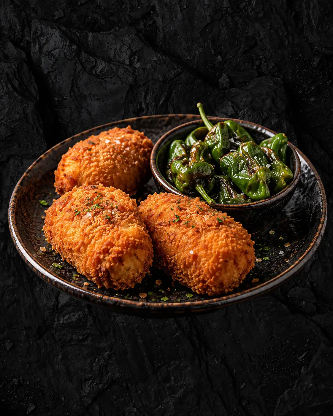Croquetas con pimientos de Padrón